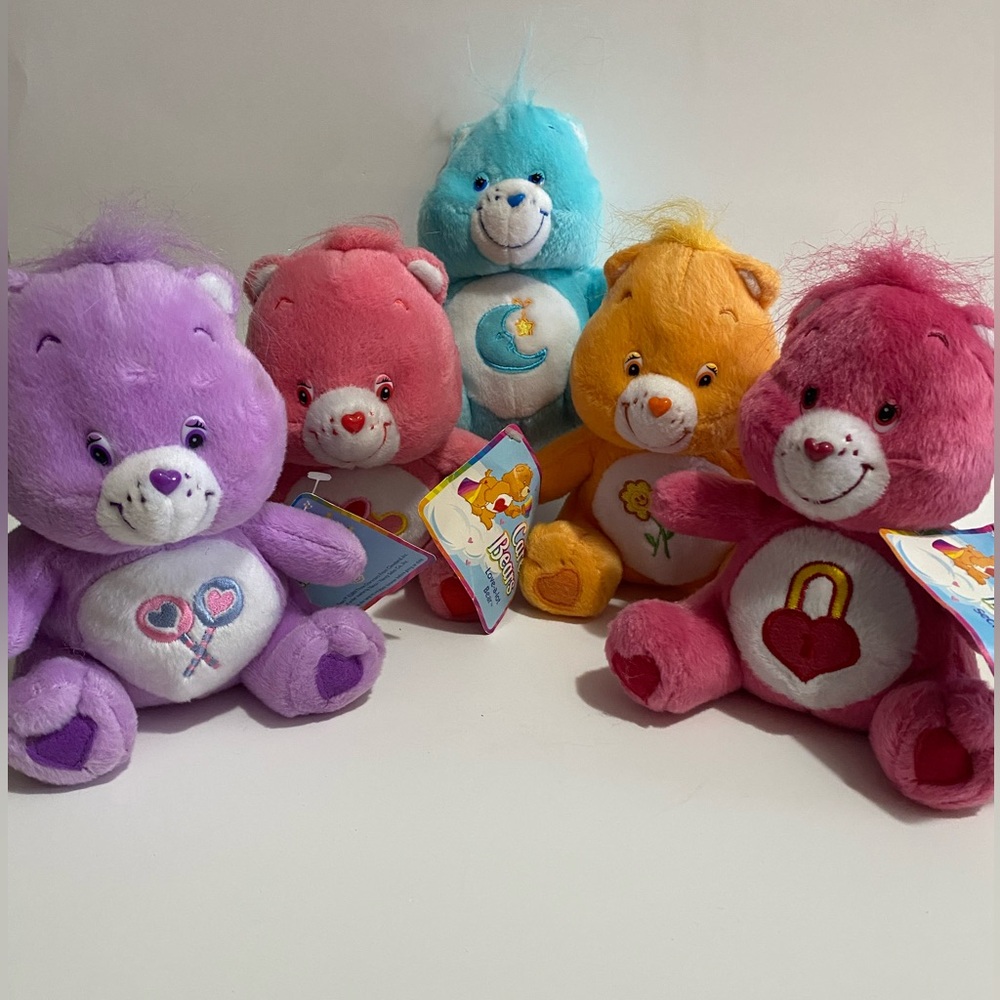 (5) Vintage 2003 8” inch CARE BEARS SHARE BEDTIME SECRET LOVE A LOT PLUSH & TAGS
